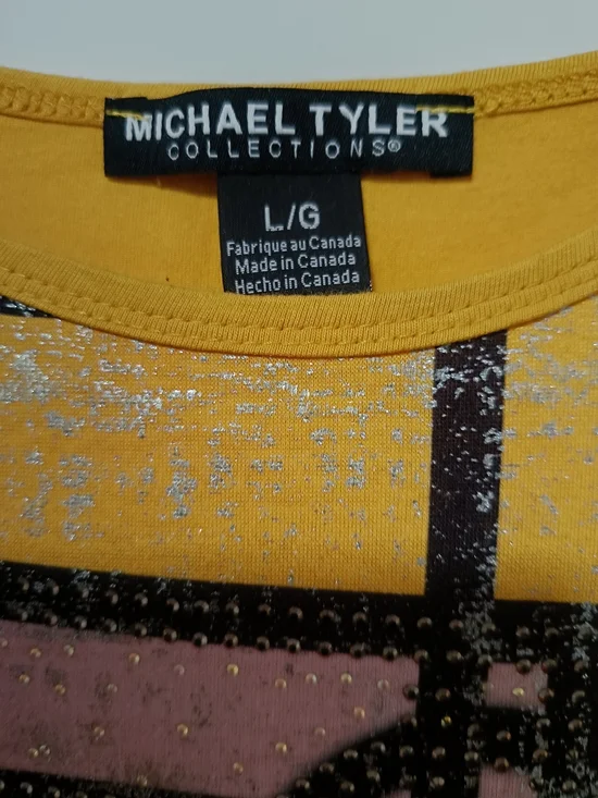 L💛Michael Tyler Yellow Graphic Short Sleeve Tee with Pastel Blocks - Picture 6 of 6